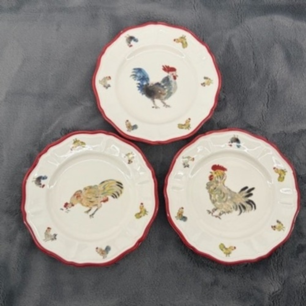 Jacques Pepin Sur La Table Rooster Plates Set of 3 Handcrafted Italy 8.25" Red